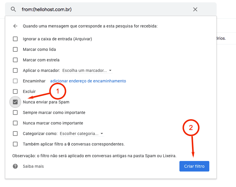 Gmail - Nunca enviar para Spam