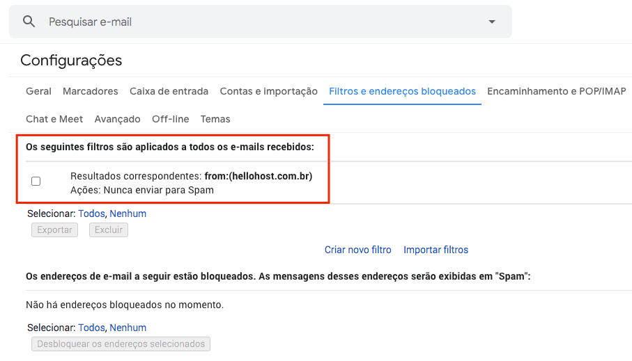 Gmail - Lista de Filtros