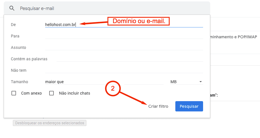Gmail - Filtro por domínio ou e-mail